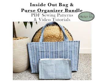 Inside Out Reversible Tote Bag and Purse Organizer Sewing Patterns Bundle (PDF Download)