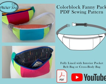 Fanny Pack Sewing Pattern PDF - Bumbag Pattern - Sling Bag - Cross Body Bag - Hip Bag Pattern - Waist Bag Pattern - DIY - Classic Fanny Pack