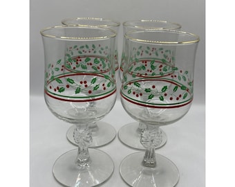 Lot de 3 verres à eau de Noël Libbey Arby's Holly Berry rubans 8-10 oz