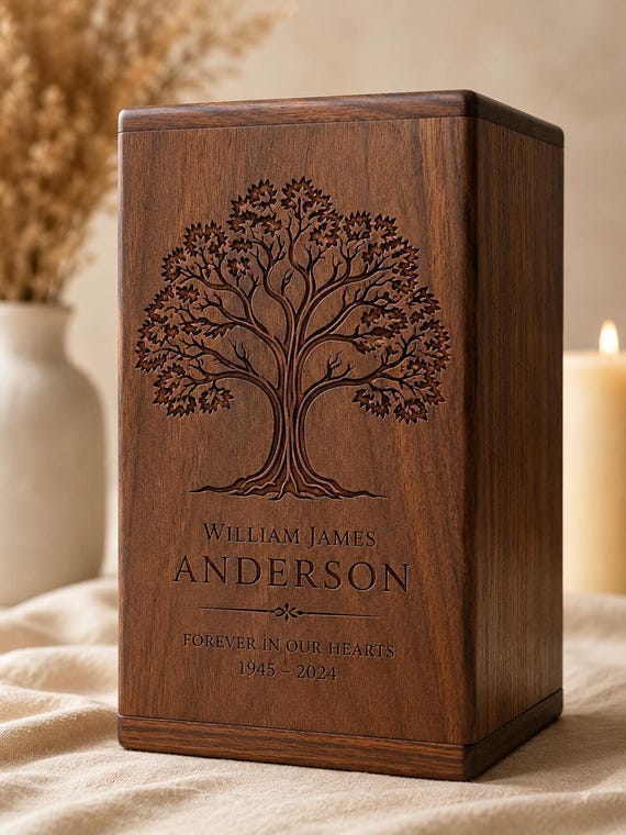 Personalized Walnut Memorial Urn | Tree of Life Laser Engraved Cremation Keepsake