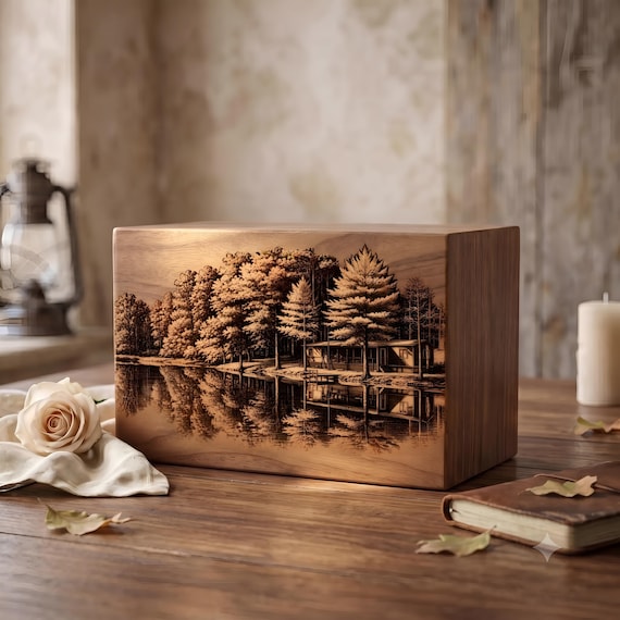 Personalized Wooden Urn Box for Ashes | Custom Laser Engraved Rosewood Cremation Keepsake