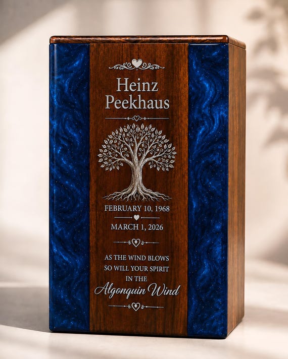 Personalized Wooden Resin Urn for Ashes, Handmade Cremation Memorial Box, Custom Engraved Rosewood Keepsake