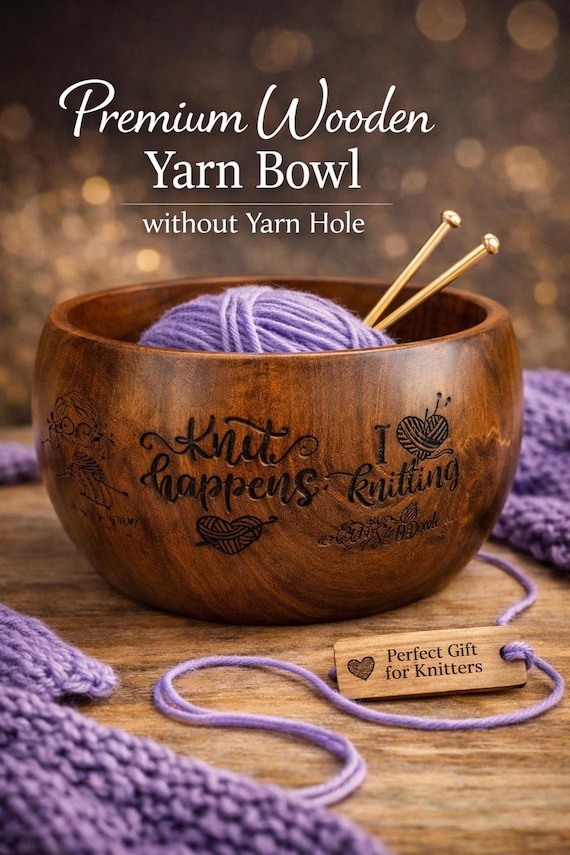 Handmade Wooden Yarn Bowl, Knitting Holder, Crochet Organizer, Wool Storage, Crafting Accessory