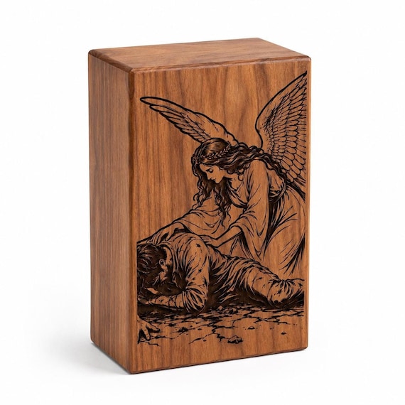Handicraft Solid Rosewood Urn, Angel Memorial Keepsake, Personalized Cremation Tribute
