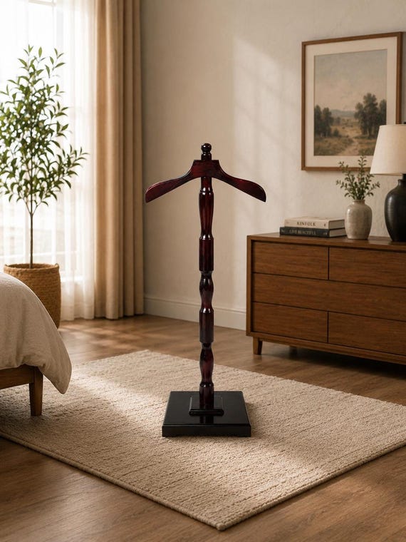 Solid Rosewood Valet Stand, Folding Suit Organizer, Handmade Gentleman Hanger