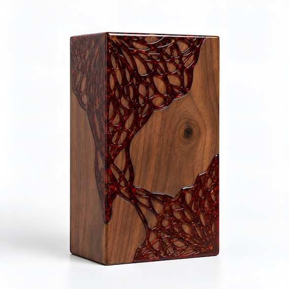 Handmade Resin Wood Cremation Urn, Personalized Memorial Box for Human Ashes, Solid Walnut Keepsake