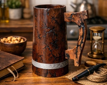 Handcrafted Sheesham Wood Tankard, Rustic Drinkware, Personalized Wooden Stein Mug