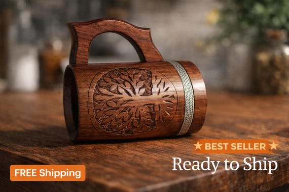 Handcrafted Rosewood Mug - Personalized Engraving Included - Viking Style Tankard