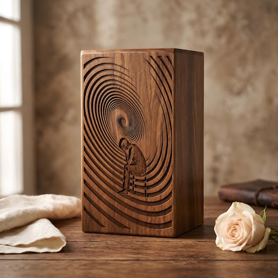 Personalized Rosewood Urn | Spiral Journey Laser Engraved Memorial Keepsake Box
