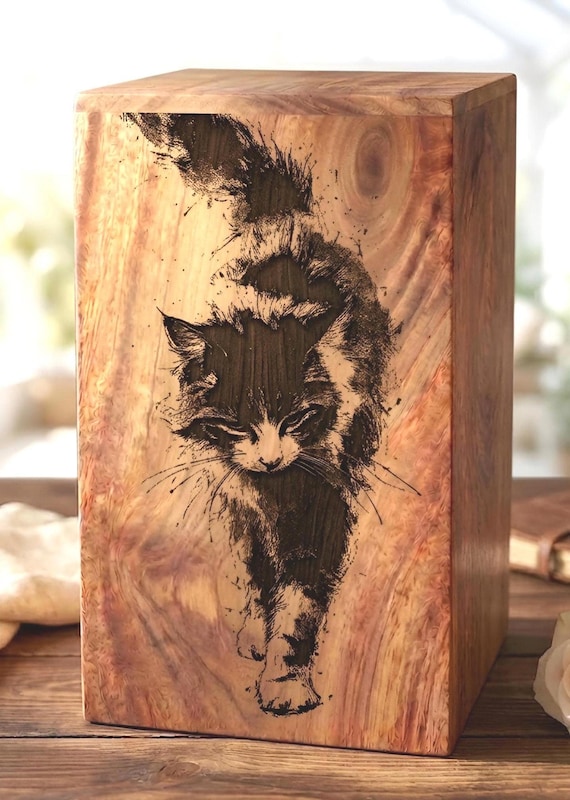 Personalized Rosewood Pet Urn – Custom Engraved Cat Memorial Keepsake Box