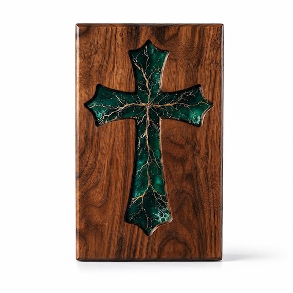 Christian Wooden Urn, Rosewood Cross Memorial Box, Resin Keepsake Tribute
