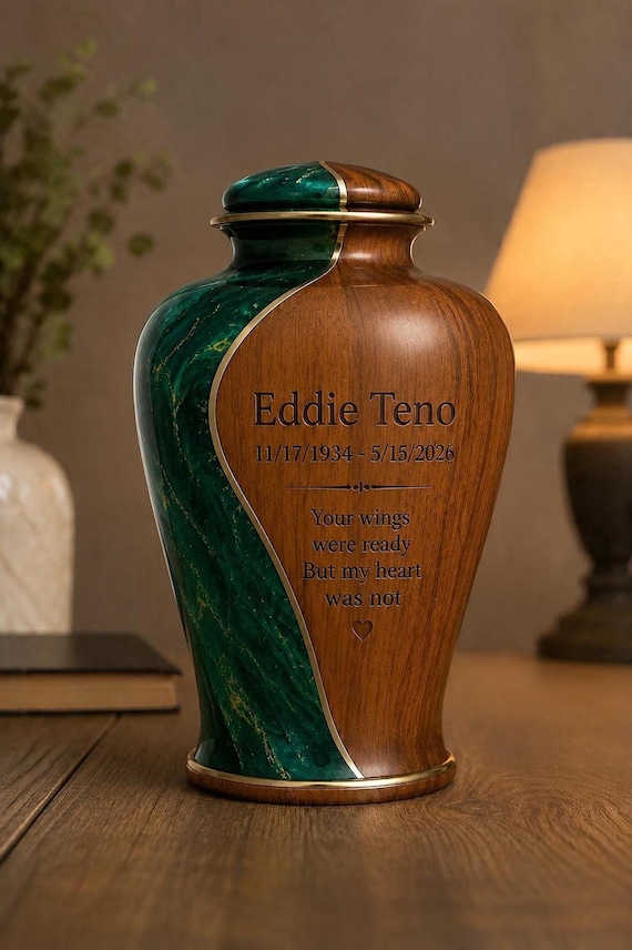 Handmade Rosewood Urn, Personalized Memorial Keepsake, Resin Inlay Tribute