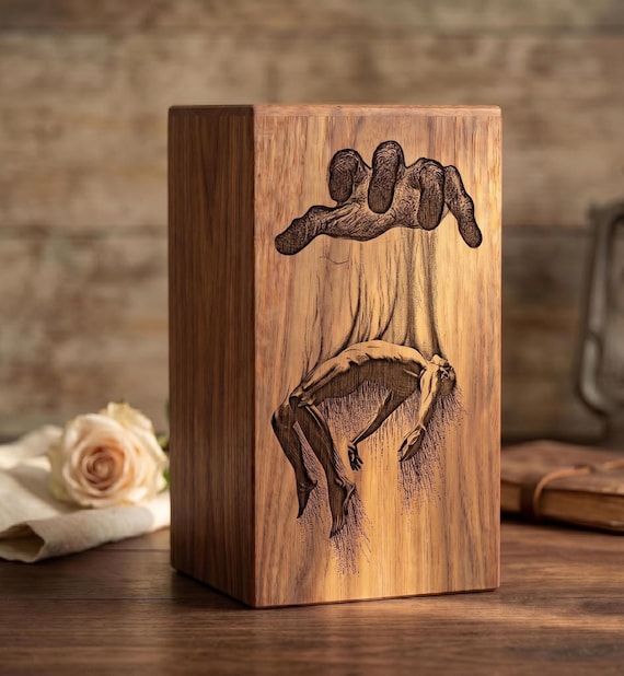 Wooden Cremation Urn, Praying Hands Laser Engraved Rosewood Memorial Keepsake Box