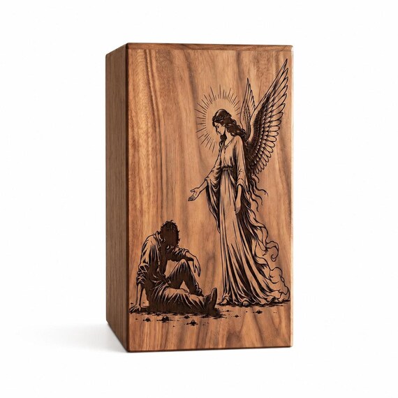 Personalized Rosewood Urn for Ashes, Custom Angel Keepsake Box with Engraving