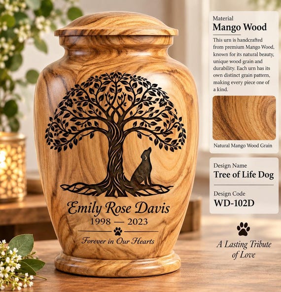 Handmade Wooden Cat Urn for Ashes, Personalized Pet Memorial, Laser Engraved Cremation Keepsake