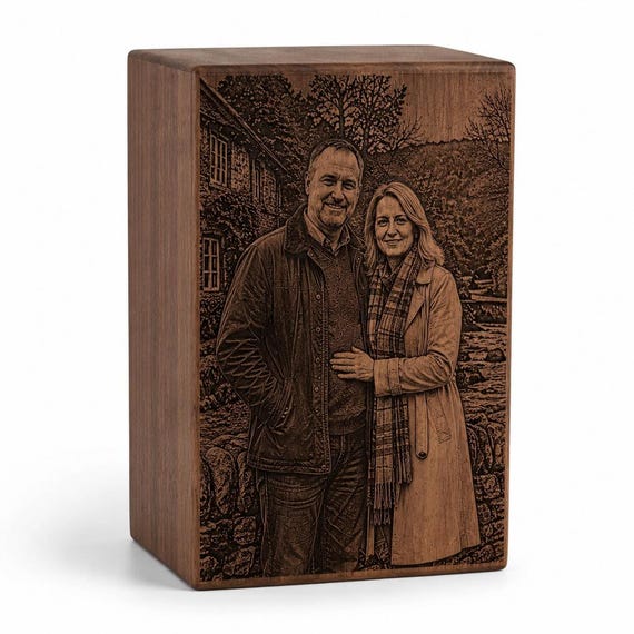 Personalized Wooden Urn for Human Ashes, Custom Photo Engraving Memorial Keepsake Box, Rosewood Cremation
