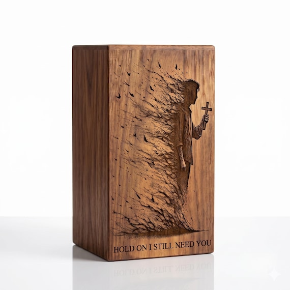 Wooden Urn for Ashes, Christian Cross Laser Engraved Solid Rosewood Cremation Keepsake Tribute Box