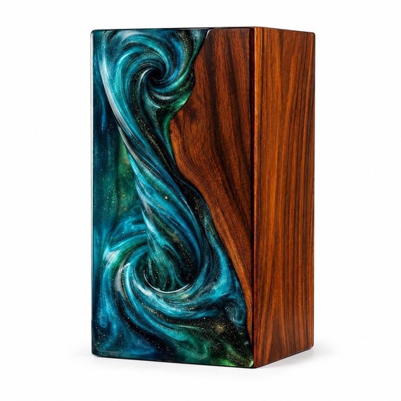 Handmade Rosewood Galaxy Resin Memorial Urn, Personalized Cremation Keepsake Box