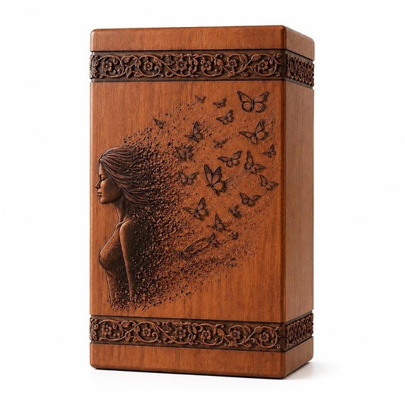 Personalized Wooden Butterfly Memorial Urn for Human Ashes, Handcrafted Cremation Keepsake Box