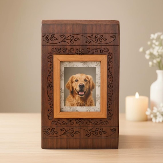 Custom Photo Engraved Walnut Cremation Urn | Personalized Memorial Keepsake Box