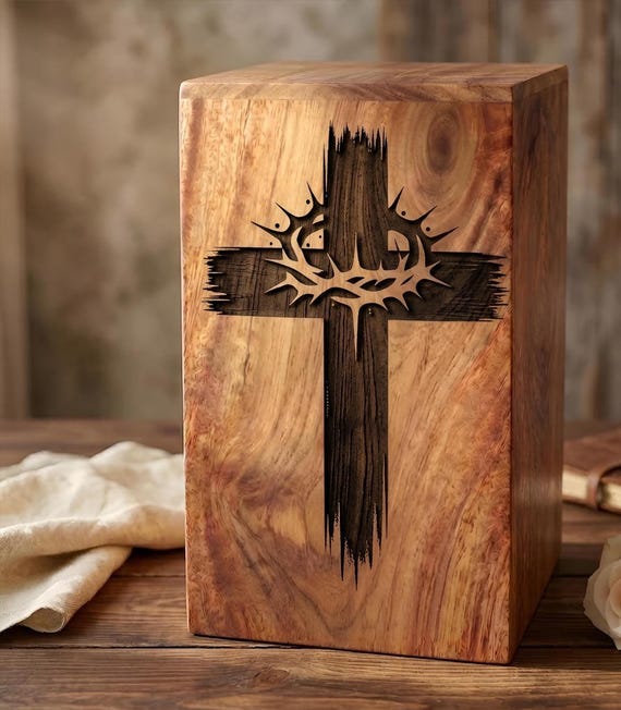 Handmade Rosewood Cremation Urn, Christian Cross Memorial Box, Personalized Keepsake Tribute