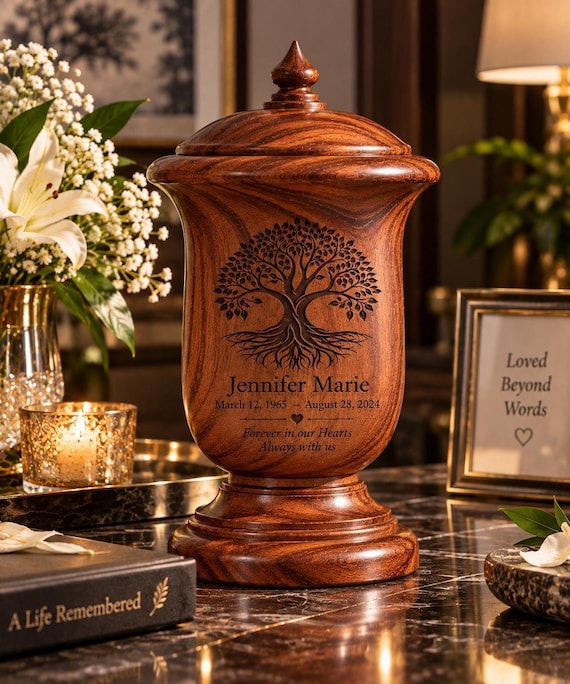 Handmade Wooden Cremation Urn, Human Ashes, Personalized Memorial, Funeral Keepsake Box, Engraved