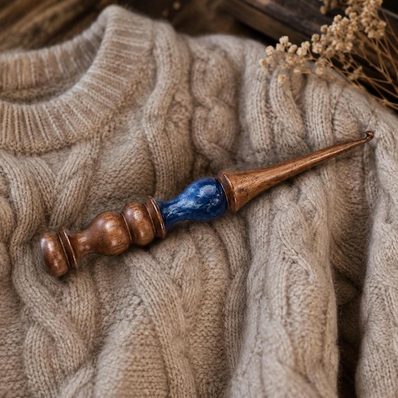 Handmade Wooden Resin Crochet Hook, Ergonomic Rosewood Yarn Tool, Knitting Needle, Craft Supplies