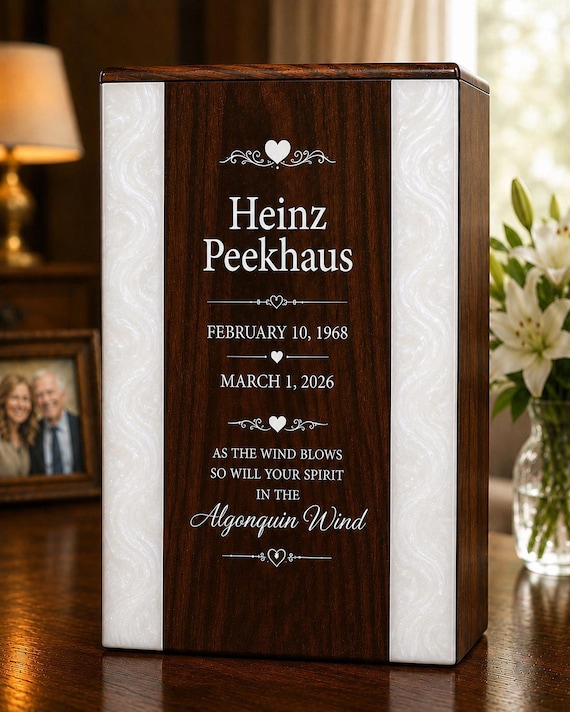 Personalized Wooden Resin Inlay Urn, Handmade Cremation Keepsake Box, Custom Engraved Memorial Urn