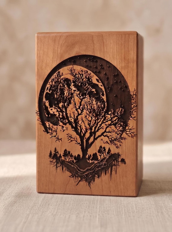 Handmade Tree of Life Wooden Cremation Urn | Personalized Ashes Box, Rosewood Memorial | Adult Burial