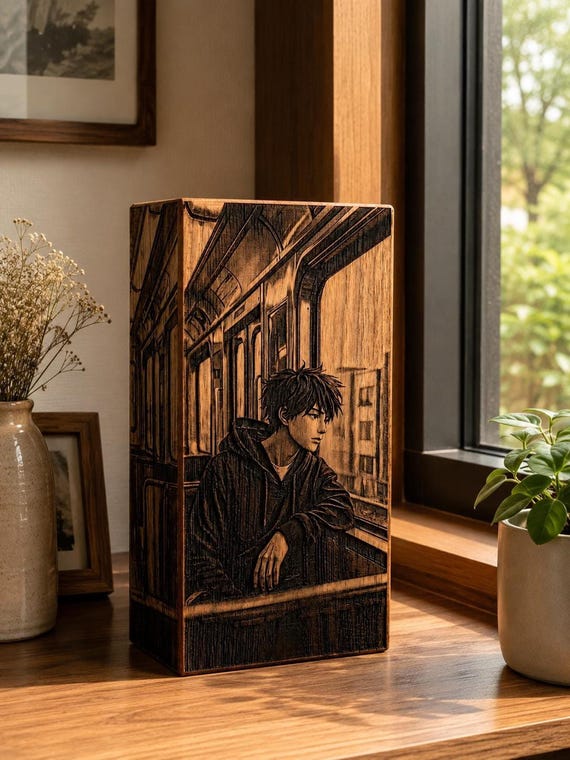 Handmade Anime Rosewood Keepsake Box, Custom Laser Engraved Memory Case