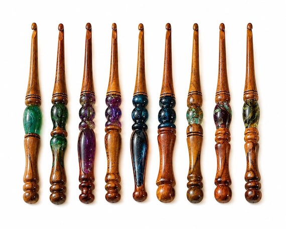 Rosewood Crochet Hook Set, Resin Ergonomic Handles | 3–13 Piece Sizes