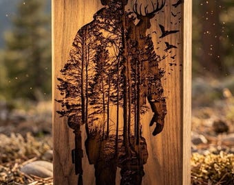 Hunter Cremation Urn, Forest Deer Laser Engraved Solid Rosewood Memorial Keepsake Box