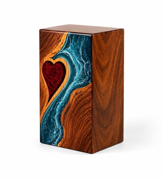 Wooden Urn with Resin Inlay Heart | Handmade Memorial Keepsake Box