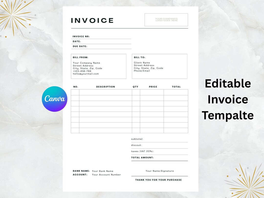 Editable Invoice Template | Small Business, Freelancer Billing (PDF ...