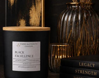 Vela de soja Black Excellence / Vela de lujo de empresa propiedad de personas negras / Aroma a vino tinto y cereza negra / Regalo para el autocuidado / Fragancia duradera para el hogar