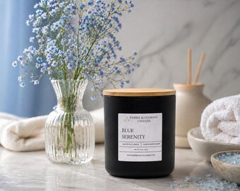 Blue Serenity Soy Candle | Fresh Spa Scent, Clean Burn, Home Fragrance