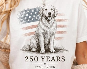 Patriotic Golden Retriever PNG: America 250 Celebration Dog Lover Vintage USA png Freedom Clipart (Digital Download)