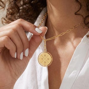 Compass Necklace for Women, Personalized Initial Pendant, Gold Silver Rose Gold Jewelry, Custom Engraved Charm Gift for Her