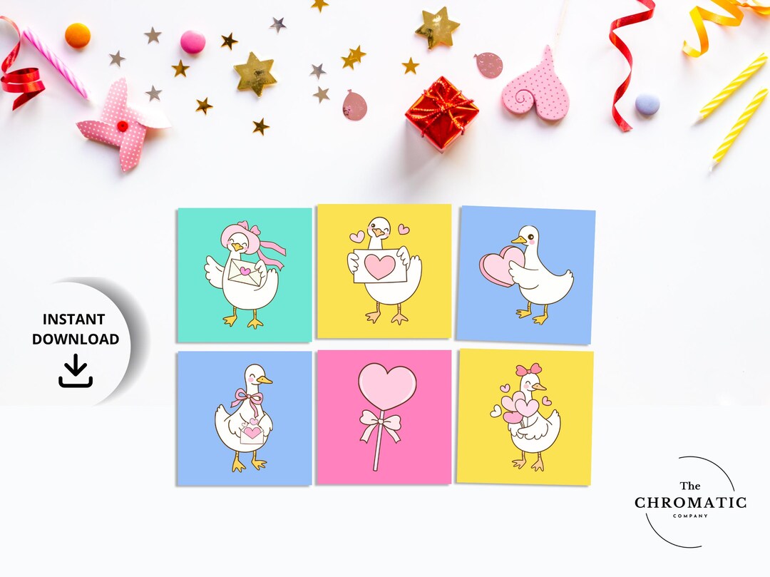Goose Envelope Goose Valentine's Day Cards, 6 Card & Envelope Set, Printable Cards for ...