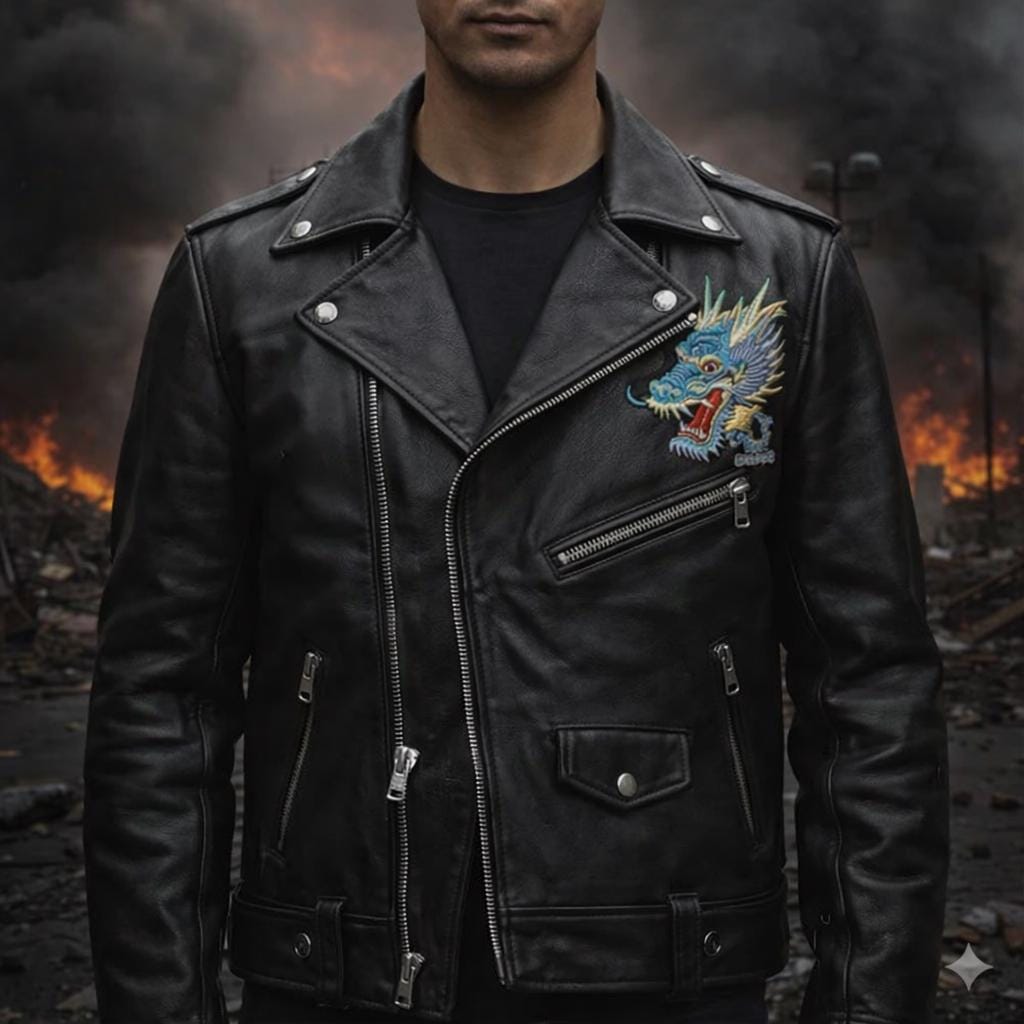 Midnight Crane Leather Sukajan Jacket | Embroidered Bomber