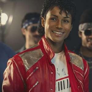 MJ Michael 2026 Movie Red Leather Jacket | Concert Cosplay Biker Style