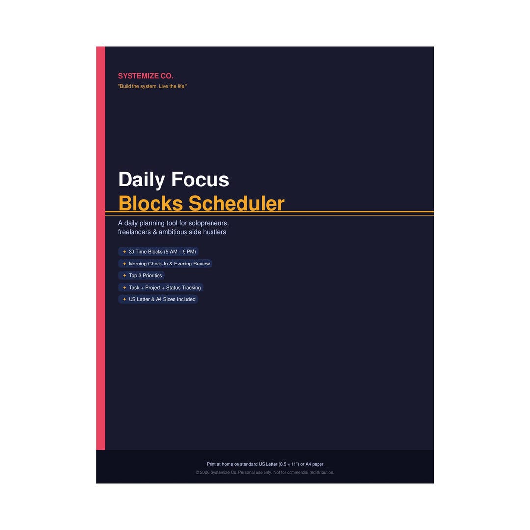 Printable Daily Planner | Time Block Schedule for Solopreneurs | Hourly ...