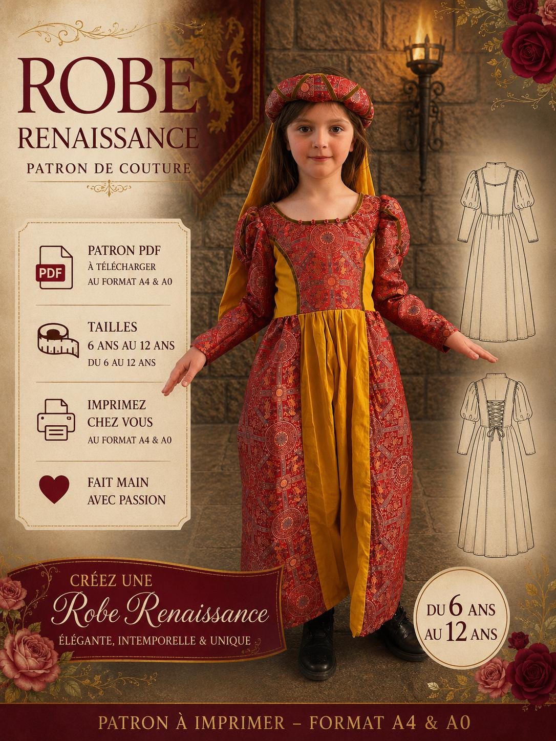 Aislor Abito Medievale Bambina – Vestito Gotico Rinascimentale Con Maniche A Tromba - 4