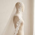 Ivory Cathedral Lace Mantilla Veil with Comb, Romantic Spanish Eyelash Bridal Veil, Scalloped Floral Chantilly Wedding Veil