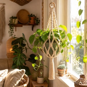Macrame Style Plant Hanger Crochet Pattern PDF, 3 Sizes Hanging Planter, Boho Home Decor DIY, Urban Jungle Accessory PDF