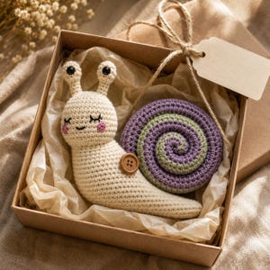 Crochet Snail Amigurumi Pattern PDF, Removable Spiral Shell, Interactive Toy