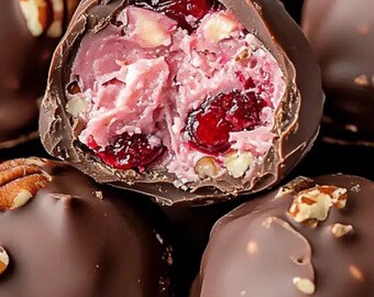 Chocolate Cherry Cheesecake Truffles, Holiday Dessert (Digital Download)