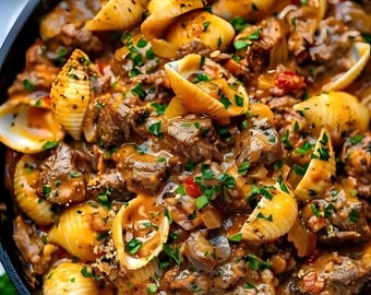 Creamy Beef Shell Pasta Recipe | Holiday Dinner Easy Recipes & Party Food (Digital Download)