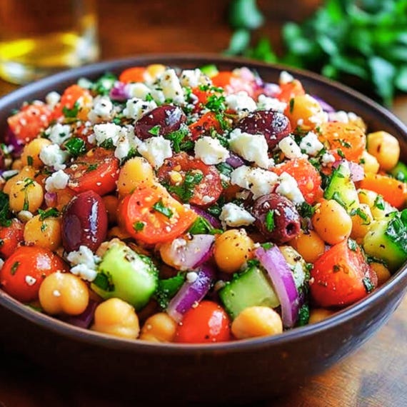 Chickpea Salad Recipe, Mediterranean Vegan Meal Idea, Healthy Lunch Recipe (Digital Download)