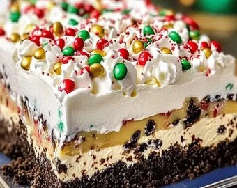 Velvet Holiday Cookie Lasagna Recipe, Easy Festive Dessert, Party Food (Digital Download)